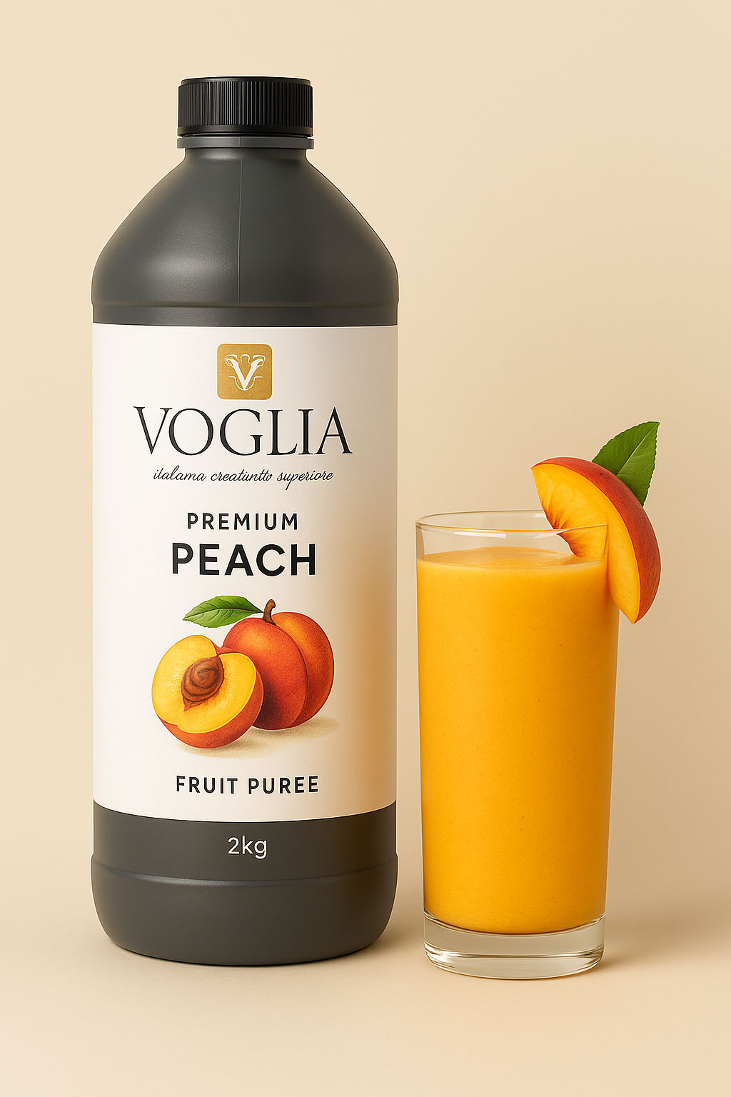 Voglia Premium Peach Fruit Puree – 2kg Bottle